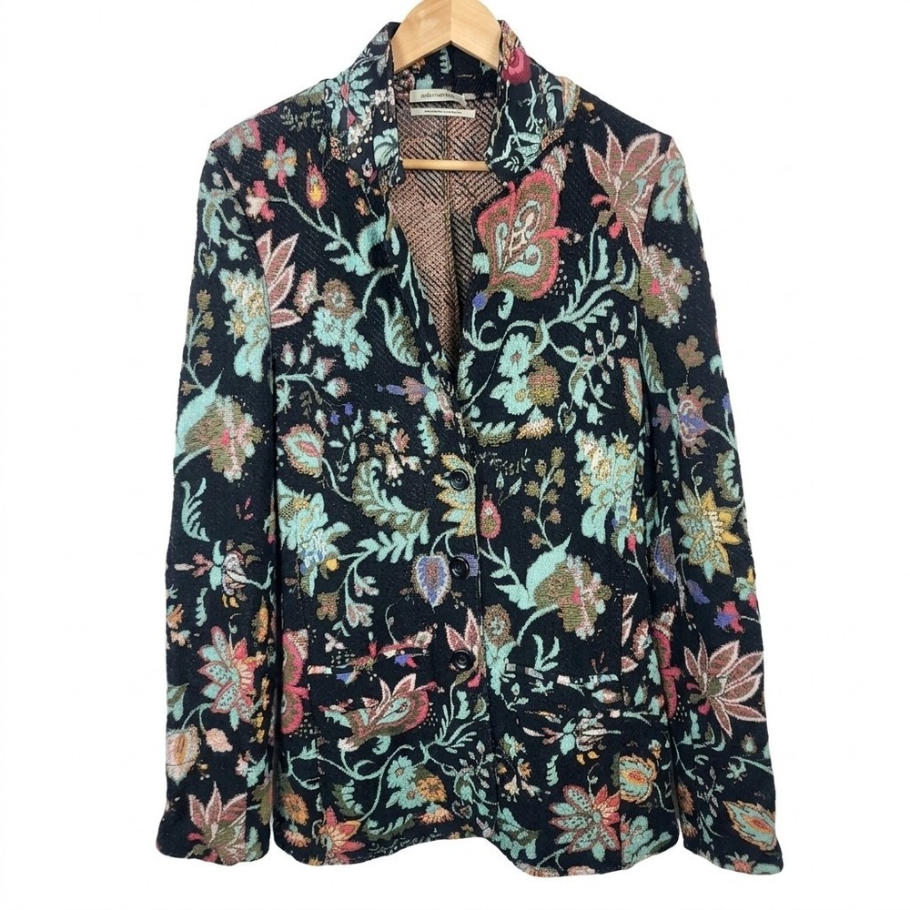 Aldo Martins Anthropologie Floral Knit Blazer Jacket Size Medium Boho Chic